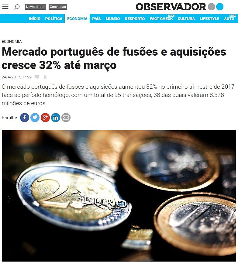 Mercado portugus de fuses e aquisies cresce 32% at maro